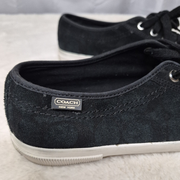 Coach Signature Kalyn Sneakers Womens Sz 9  Flat Black Suede - Picture 2 of 10